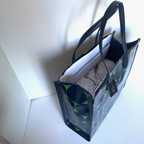 Kate Spade Gotham Extra Large Tote Joy Dot Canvas Blue Polka Dot Leather Trim - Picture 7 of 15